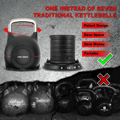 HXD-ERGO Adjustable Weight Kettle Bell for Home Gym Full Body Workouts Fitness Equipment for Men and Women Strength Training Kettle Bells Suitable for Indoor Outdoor Exercise