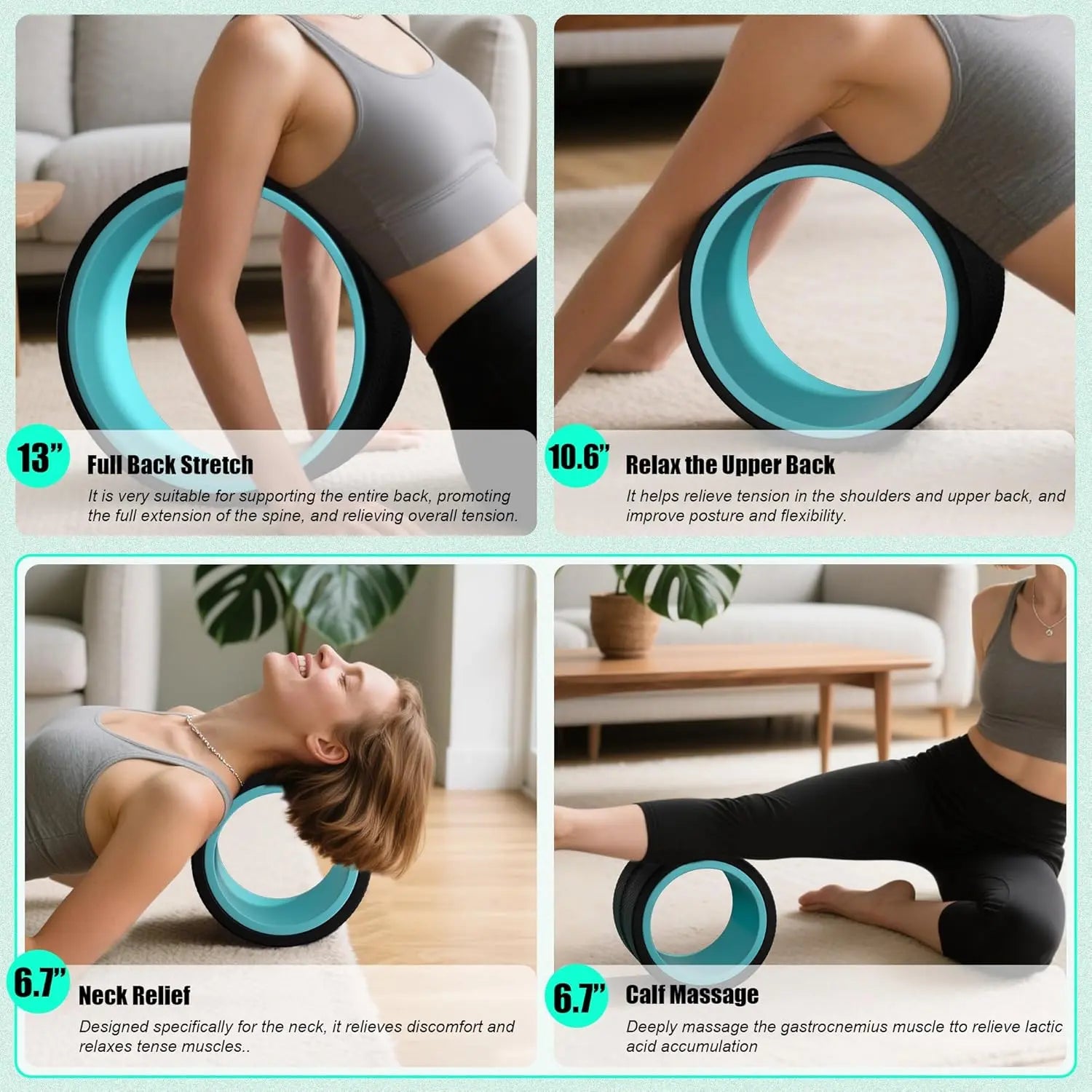 3 Pack Back Roller- Yoga Wheel for Back Pain Reliefn & Stretching, Back Wheel for Deep Tissue Massage, Foam Roller for Physical Therapy & Exercise
