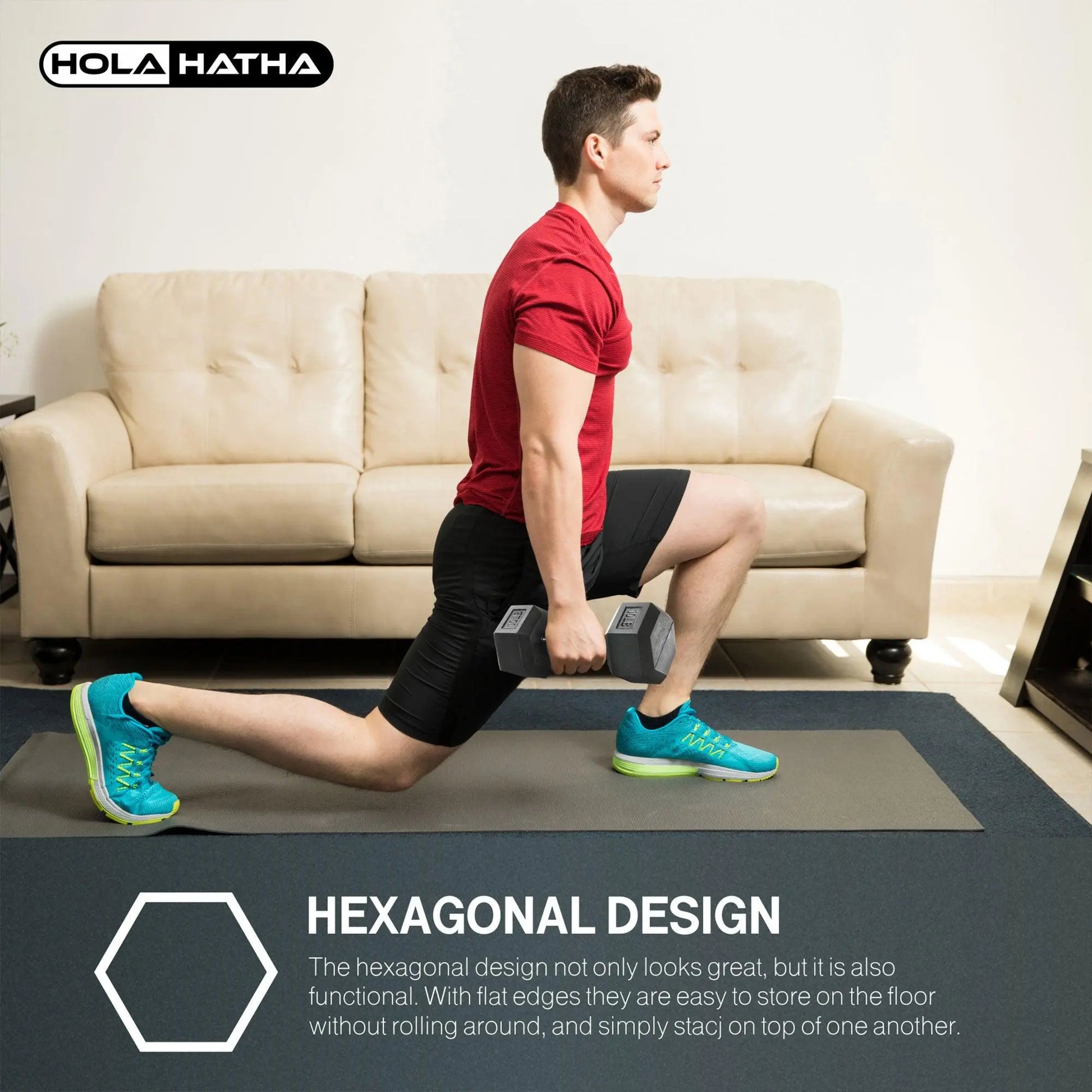 Holahatha Iron Hexagonal Cast Home Exercise Dumbbell Free Weight, 15 Pounds