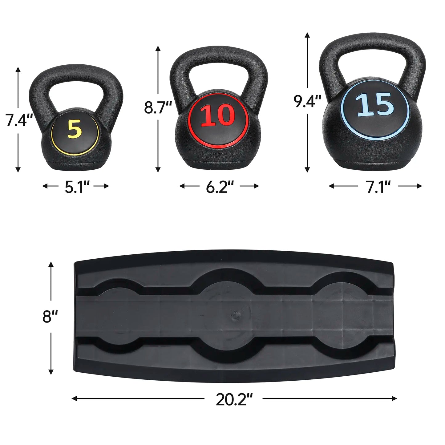 Answer E 3-Piece Kettlebell Set Fitness Strength Training Exercise with Base Home Gym, Home Gym Use, Strength Training Equipment,Summervibes