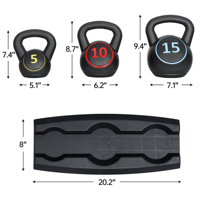 Answer E 3-Piece Kettlebell Set Fitness Strength Training Exercise with Base Home Gym, Home Gym Use, Strength Training Equipment,Summervibes