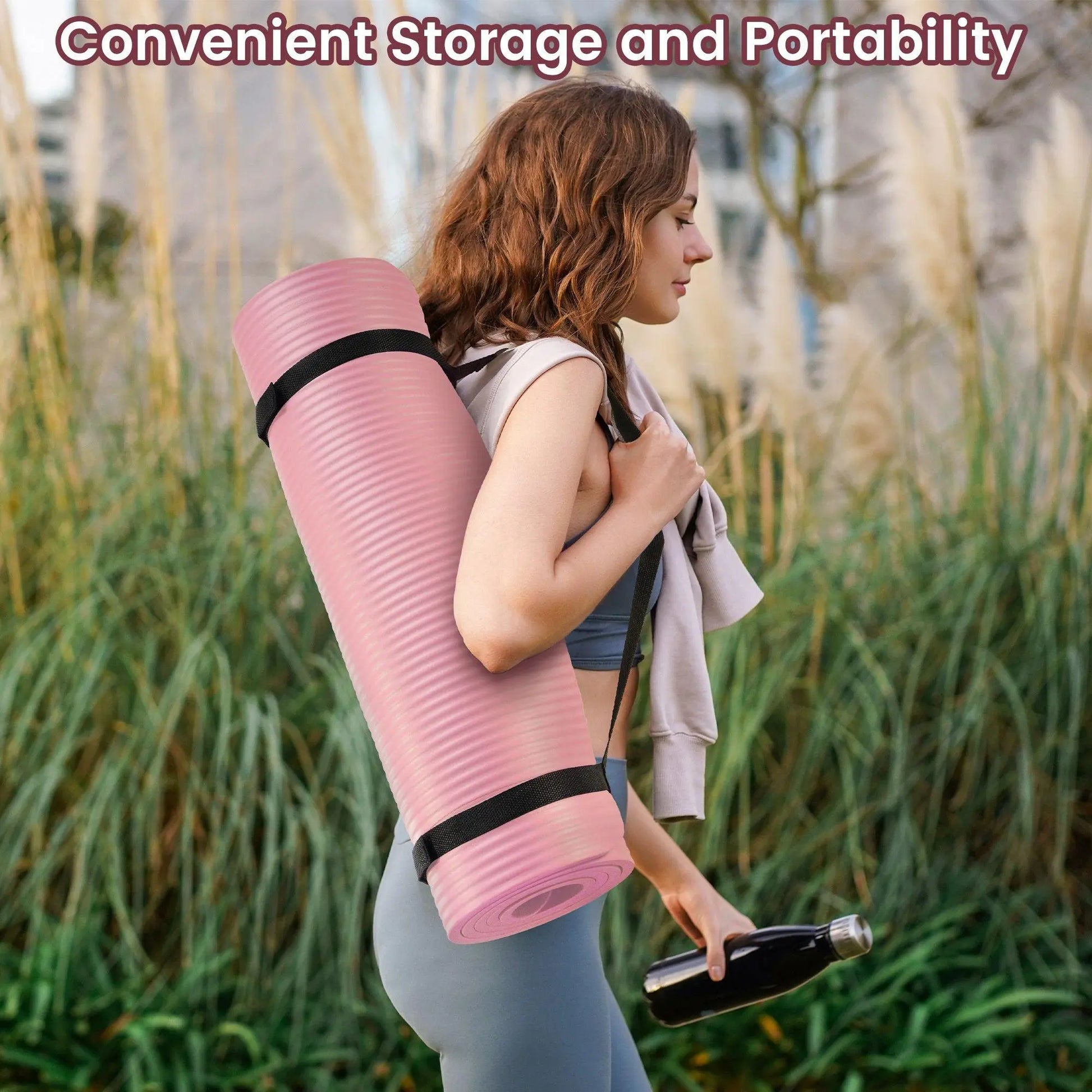 Fitvids 1/2" Thick High Density Exercise Yoga Mat, Carrying Strap, Pale Pink