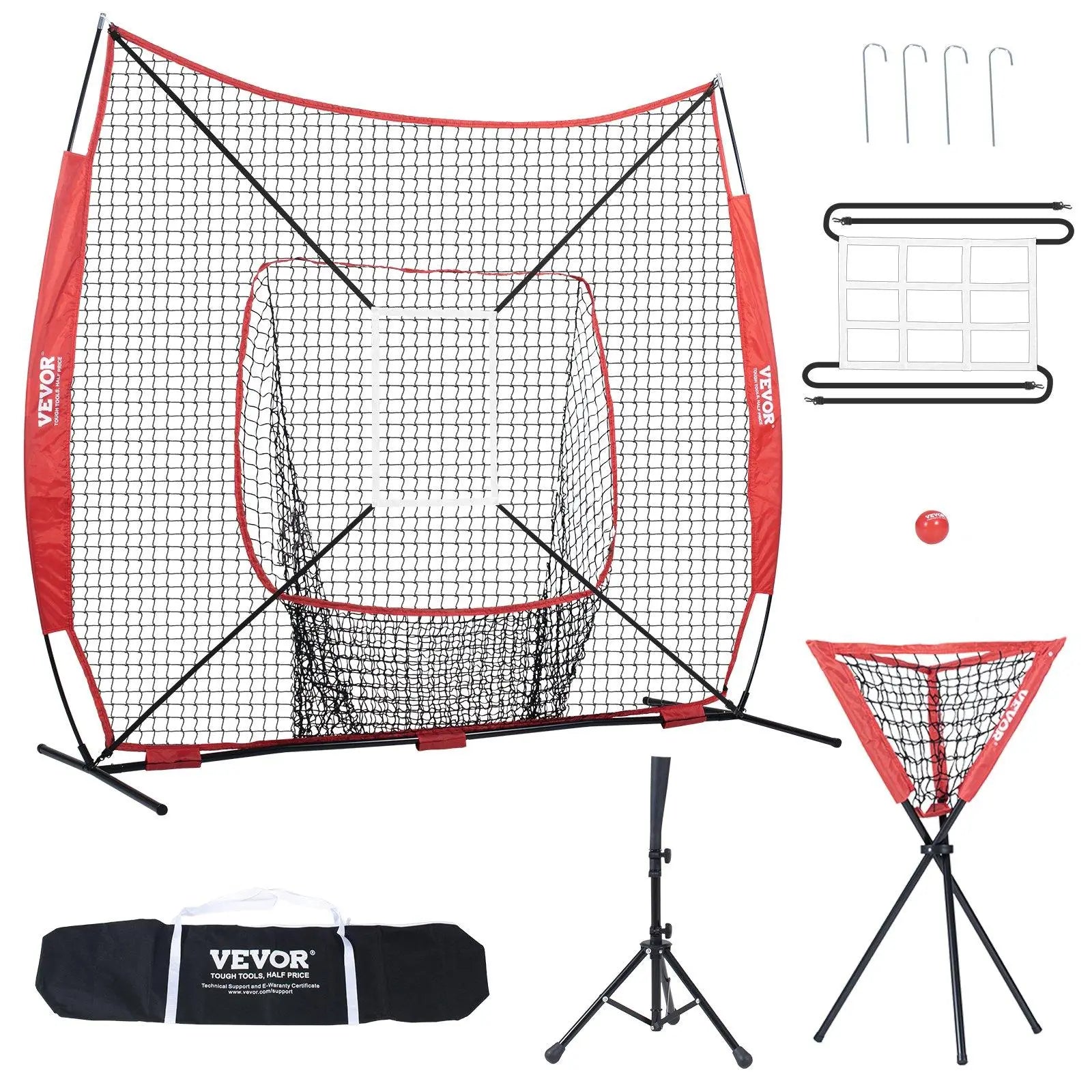 VEVOR Baseball Softball Practice Net, Summervibes, Various Specifications, Portable Baseball Training Net for Hitting Batting Catching Pitching, Backstop Baseball Equipment with Bow Frame, Carry Bag, Strike Zone, Ball, Batting Tee