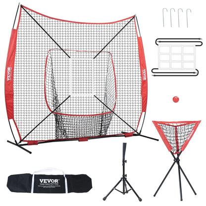 VEVOR Baseball Softball Practice Net, Summervibes, Various Specifications, Portable Baseball Training Net for Hitting Batting Catching Pitching, Backstop Baseball Equipment with Bow Frame, Carry Bag, Strike Zone, Ball, Batting Tee