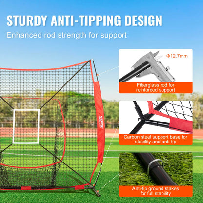 VEVOR Baseball Softball Practice Net, Summervibes, Various Specifications, Portable Baseball Training Net for Hitting Batting Catching Pitching, Backstop Baseball Equipment with Bow Frame, Carry Bag, Strike Zone, Ball, Batting Tee