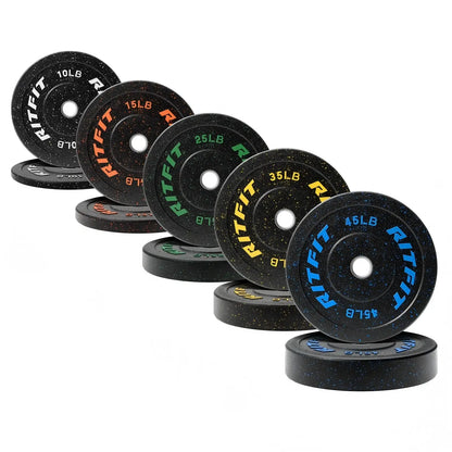 RITFIT Fleck Bumper Plates, 2-Inch Olympic Barbell Weights with Rubber Construction for Weight Training