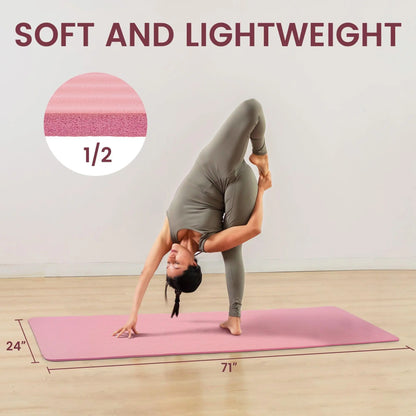 Fitvids 1/2" Thick High Density Exercise Yoga Mat, Carrying Strap, Pale Pink