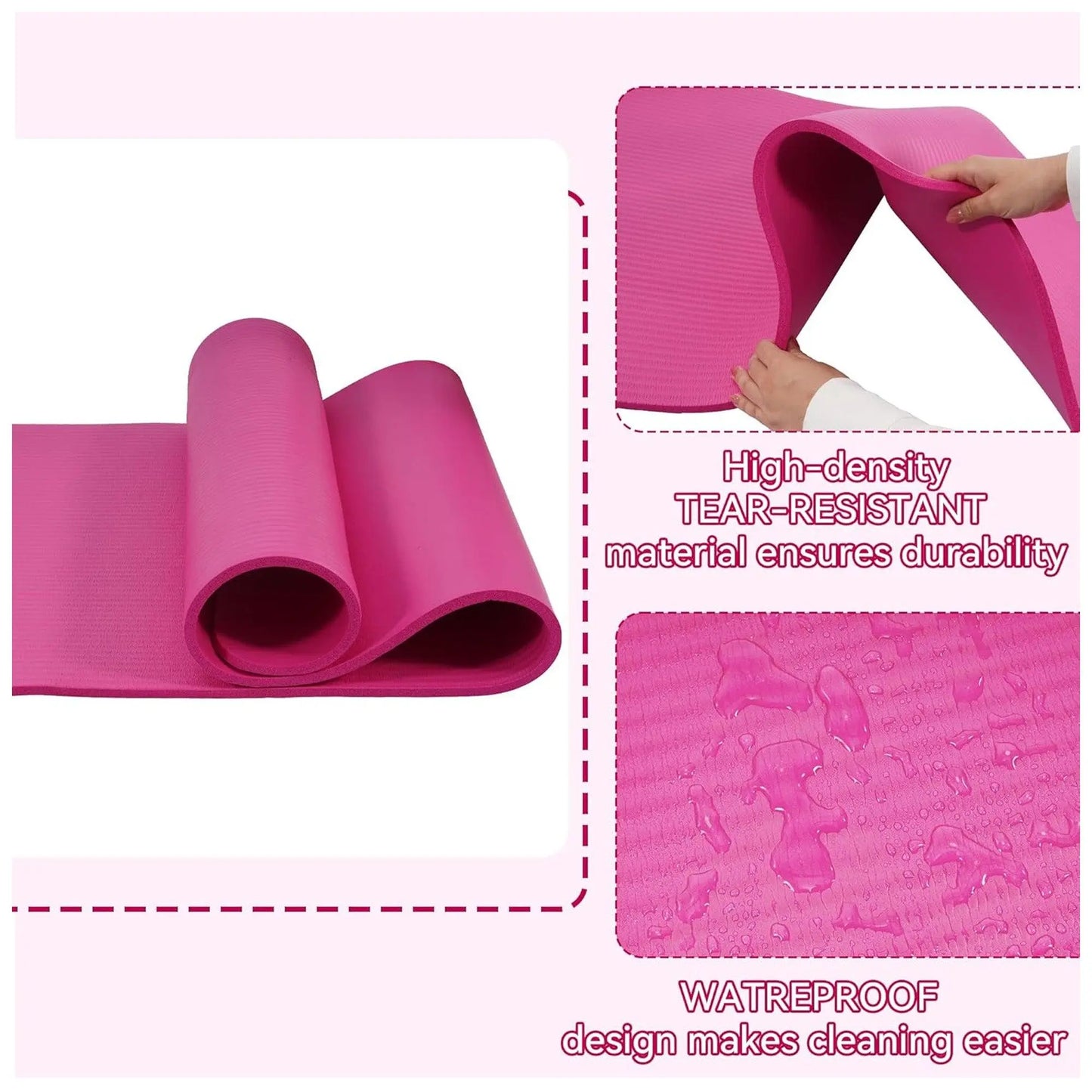 Fitvids 1/2-Inch Thick High Density Exercise Yoga Mat, Carrying Strap, Pink