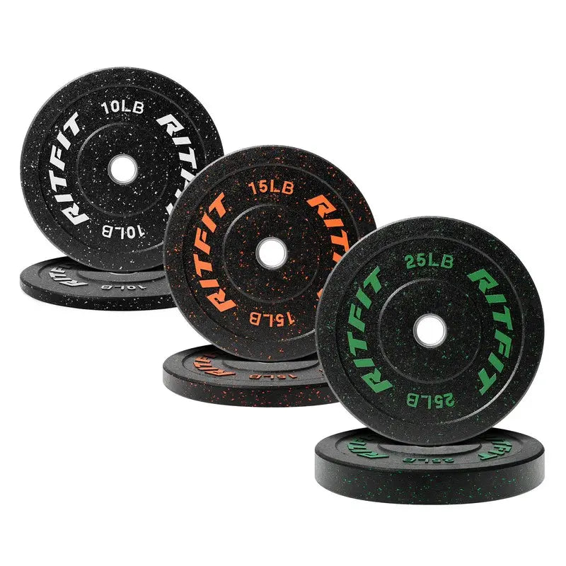 RITFIT Fleck Bumper Plates, 2-Inch Olympic Barbell Weights with Rubber Construction for Weight Training