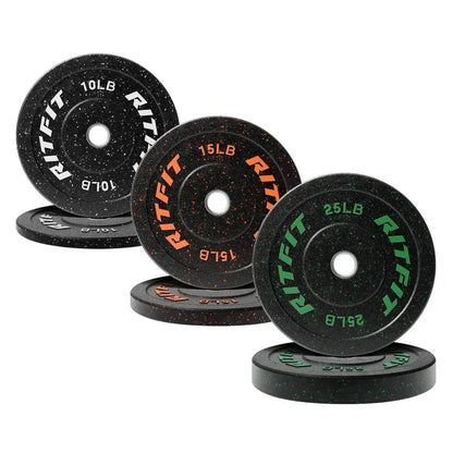 RITFIT Fleck Bumper Plates, 2-Inch Olympic Barbell Weights with Rubber Construction for Weight Training