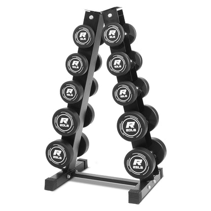 RITFIT Pvc-Coated round Head Dumbbells Set with A-Frame Rack, Home Fitness Equipment for Home Gym Weight Training