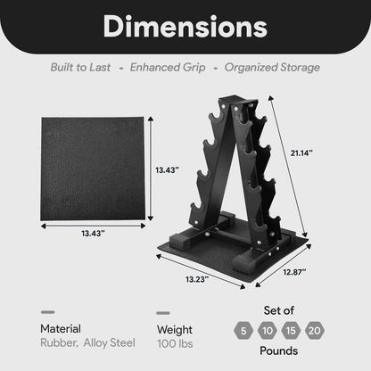 Balancefrom Dumbbell Set with Stand, Rubber Encased Home Gym Hand Weights, 100Lb