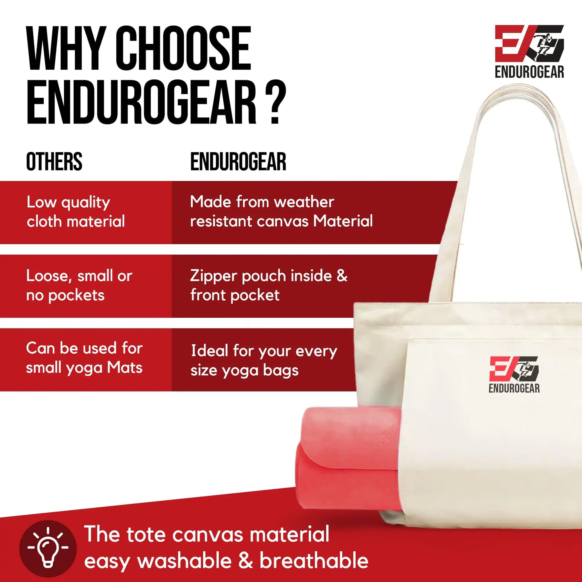 Yoga Mat Bag for Women – Canvas Carrier with Zipper Pocket & Adjustable Strap | Ideal for Gym, Yoga, Pilates & Travel | ENDUROGEAR