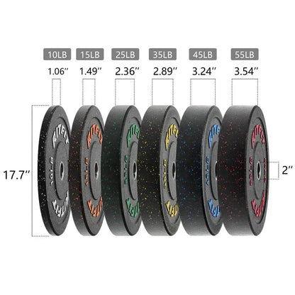 RITFIT Fleck Bumper Plates, 2-Inch Olympic Barbell Weights with Rubber Construction for Weight Training