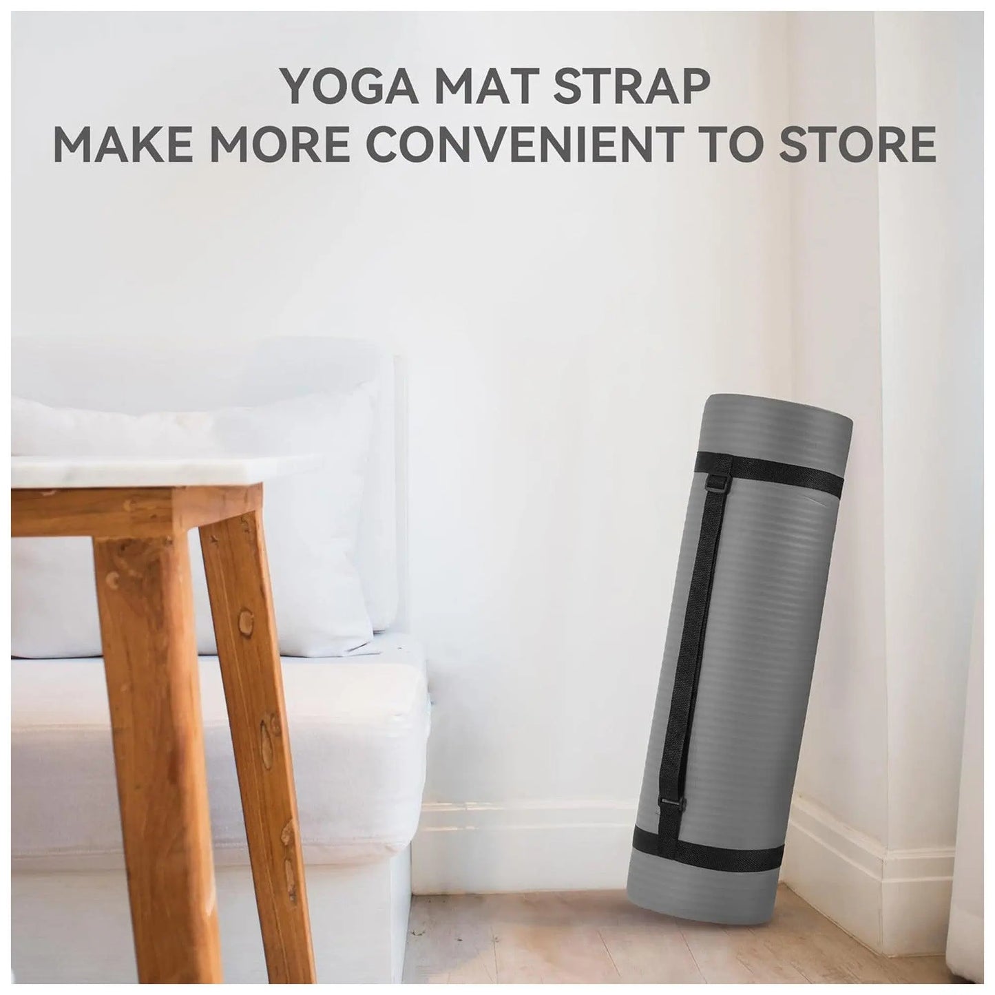 Fitvids 1/2-Inch Thick High Density Exercise Yoga Mat, Carrying Strap, Gray
