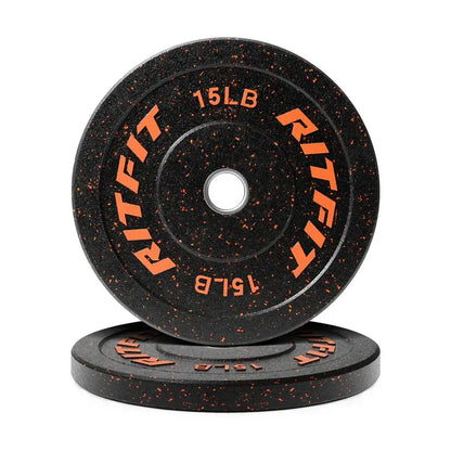 RITFIT Fleck Bumper Plates, 2-Inch Olympic Barbell Weights with Rubber Construction for Weight Training