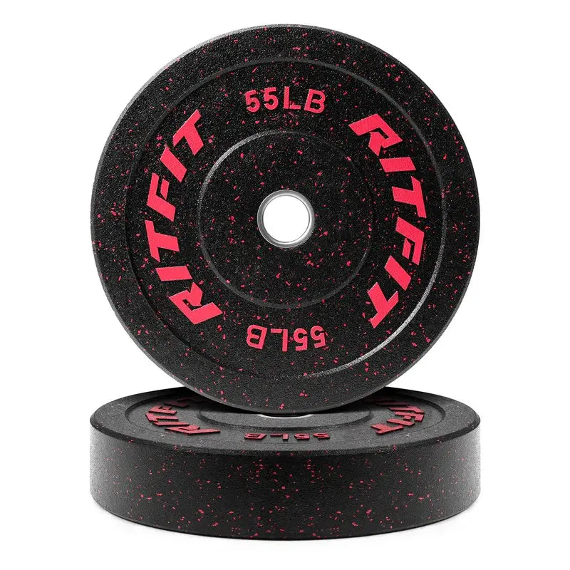 RITFIT Fleck Bumper Plates, 2-Inch Olympic Barbell Weights with Rubber Construction for Weight Training
