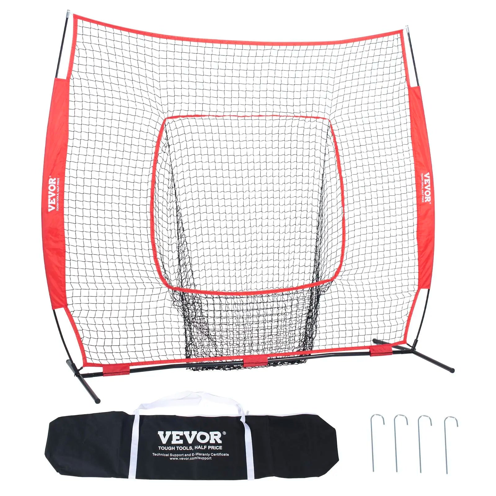 VEVOR 7X7 Ft Baseball Softball Practice Net, Portable Baseball Training Net for Hitting Batting Catching Pitching, Backstop Baseball Equipment Training Aids with Carry Bag and Strike Zone