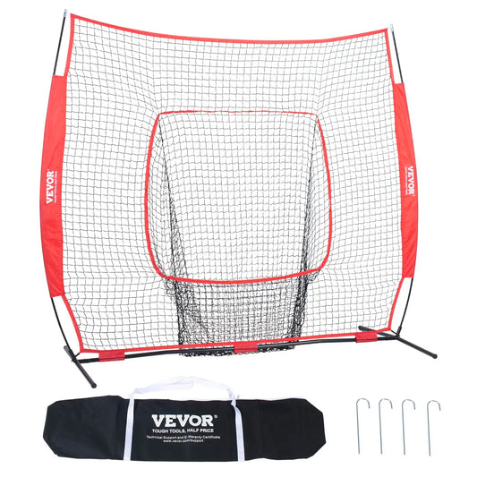 VEVOR 7X7 Ft Baseball Softball Practice Net, Portable Baseball Training Net for Hitting Batting Catching Pitching, Backstop Baseball Equipment Training Aids with Carry Bag and Strike Zone