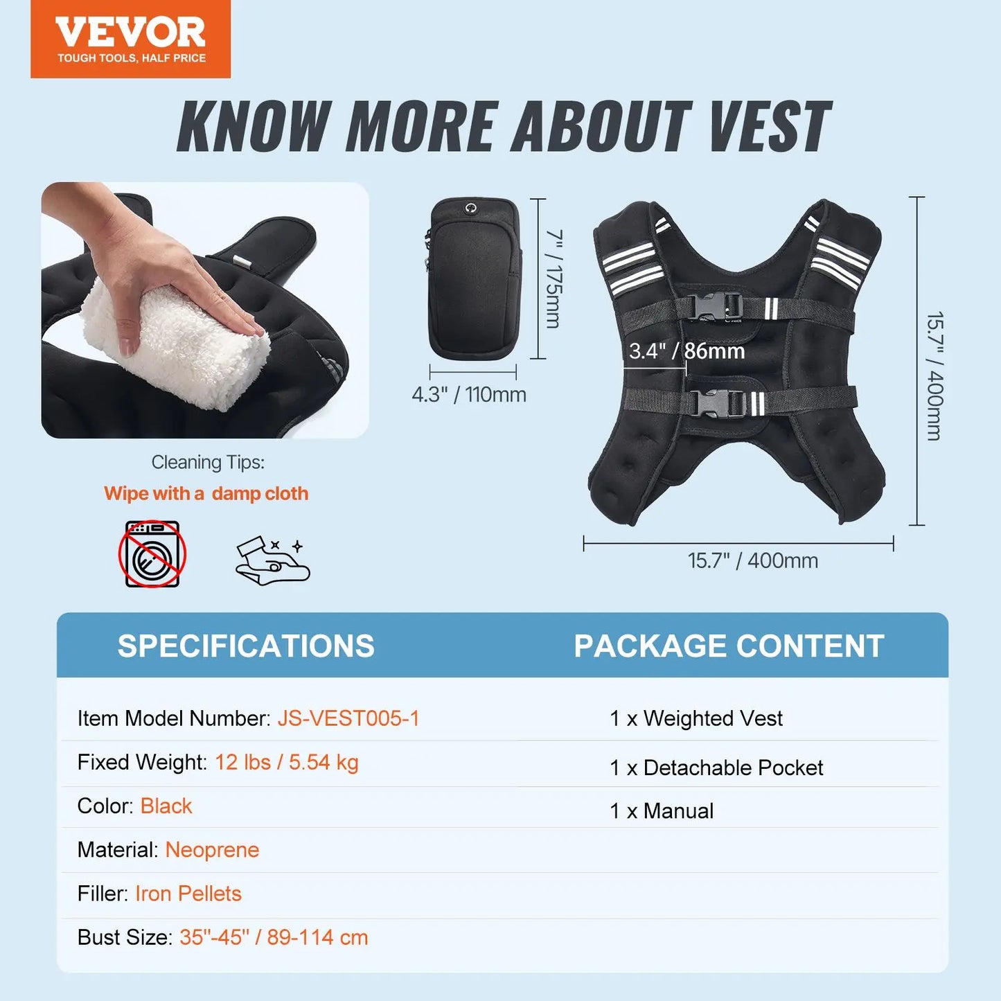 【Summervibes】Vevor Weighted Vest, 12 Lbs Weight Vest with Reflective Stripe, Adjustable Buckle Body Weight Vest for Men Women, Workout Equipment for Strength Training, Running, Jogging, Fitness, and Weight Loss