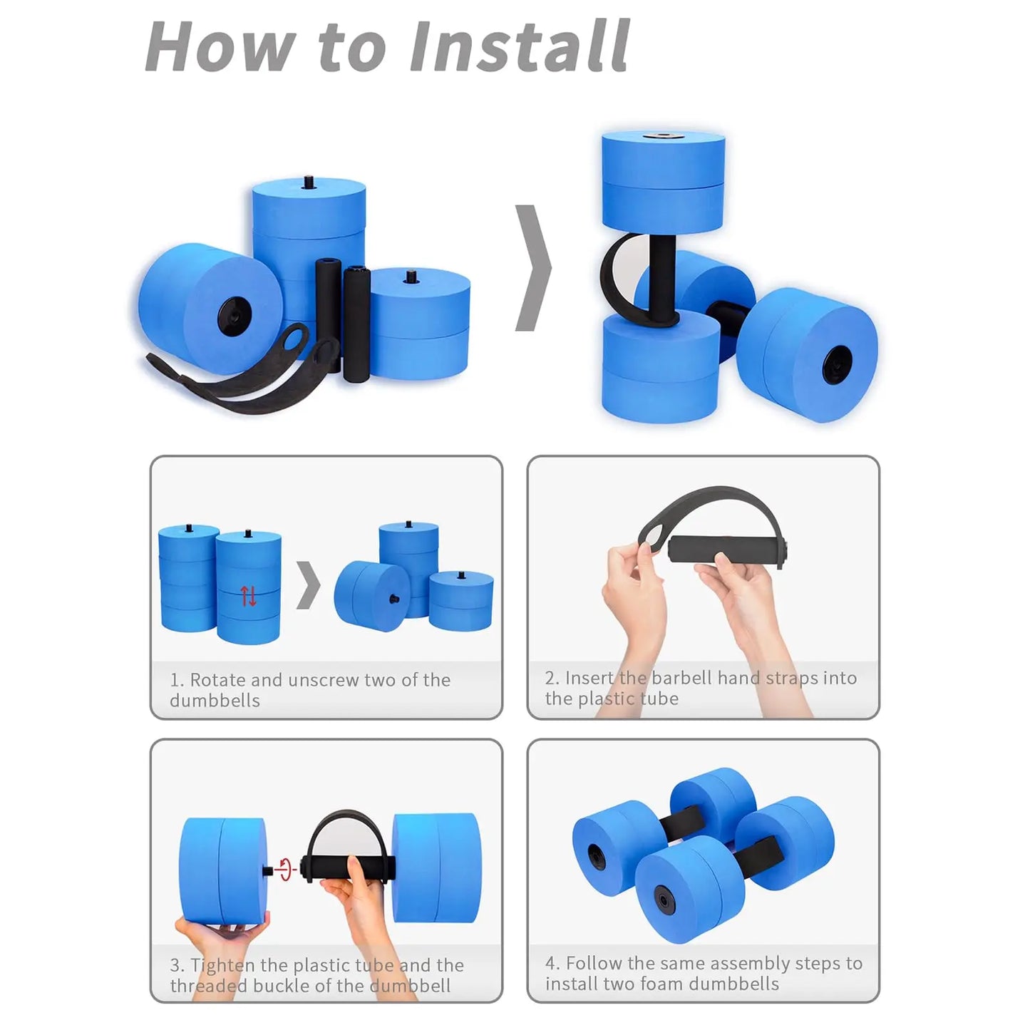Aquatic Exercise Dumbbells Water Barbell Pool Resistance Aquatic Fitness Barbells with 4 High-Density EVA Foam Pool Weights Dumbbells