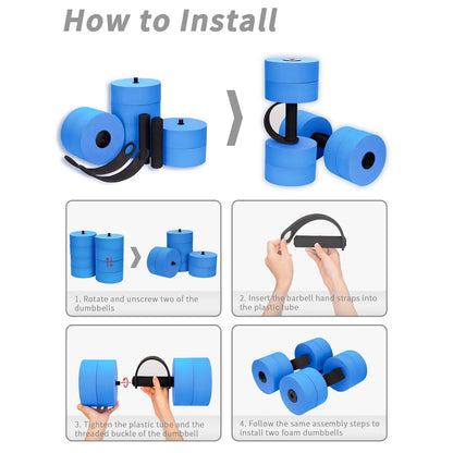 Aquatic Exercise Dumbbells Water Barbell Pool Resistance Aquatic Fitness Barbells with 4 High-Density EVA Foam Pool Weights Dumbbells
