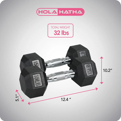 Holahatha Iron Hexagonal Cast Home Exercise Dumbbell Free Weight, 15 Pounds