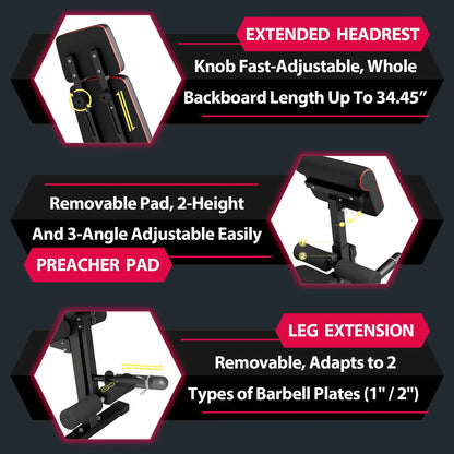 Adjustable Weight Bench,Workout Bench Press for Home Gym, Foldable Incline Decline Sit up Exercise Bench for Full Body Strength Training