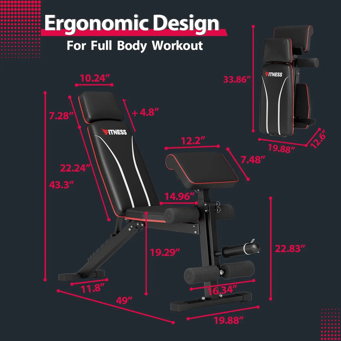 Adjustable Weight Bench,Workout Bench Press for Home Gym, Foldable Incline Decline Sit up Exercise Bench for Full Body Strength Training