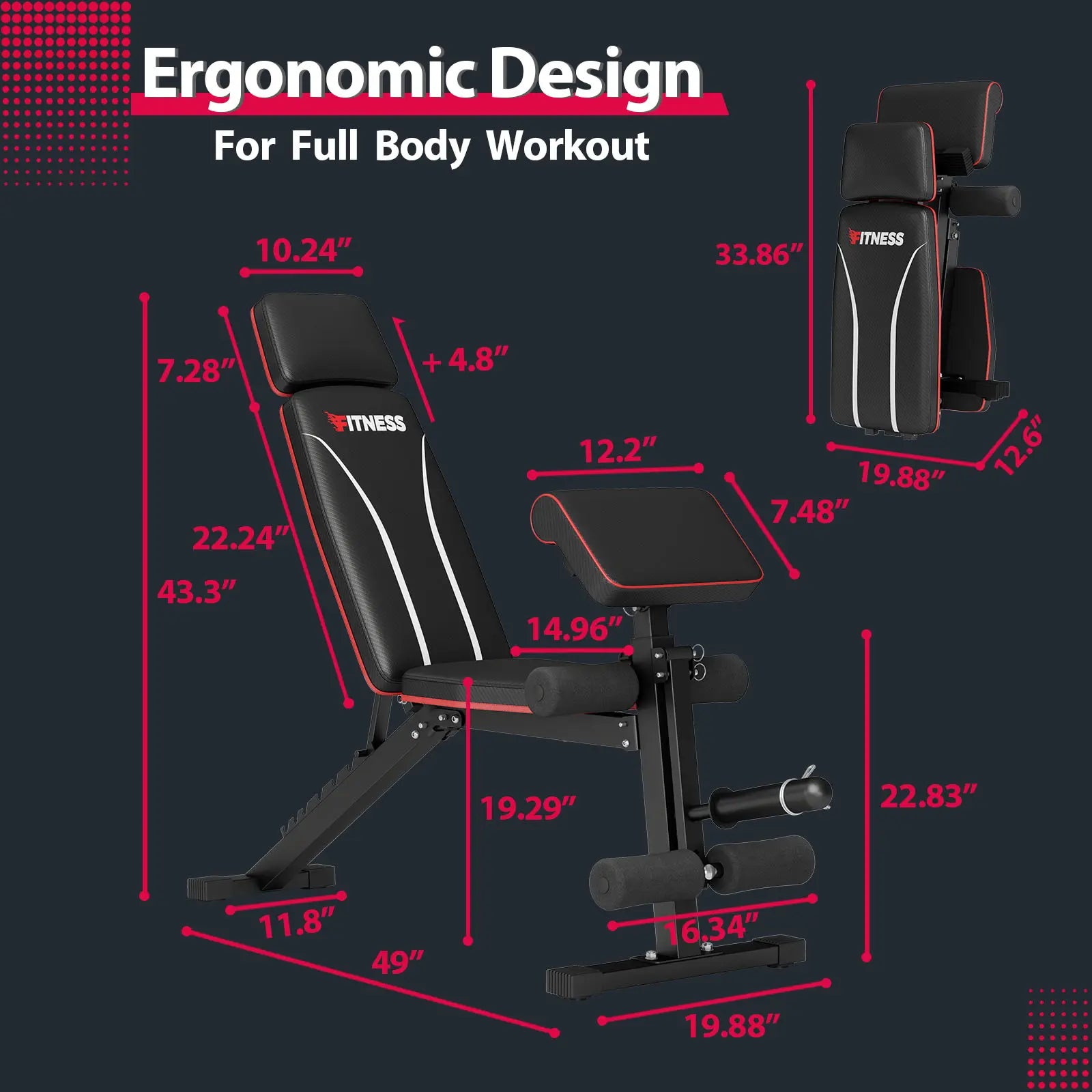 Adjustable Weight Bench,Workout Bench Press for Home Gym, Foldable Incline Decline Sit up Exercise Bench for Full Body Strength Training