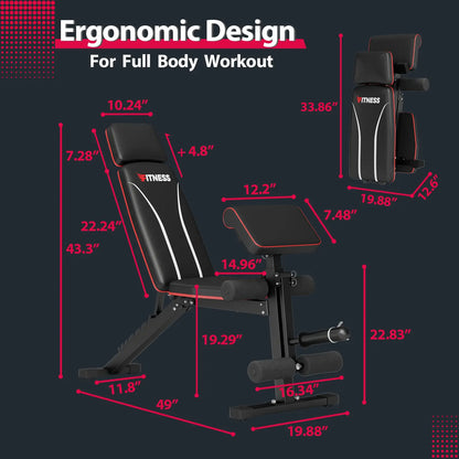 Adjustable Weight Bench,Workout Bench Press for Home Gym, Foldable Incline Decline Sit up Exercise Bench for Full Body Strength Training
