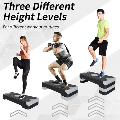 Adjustable Aerobic Stepper Workout Equipment – 27" Exercise Step Platform with 3 Height Levels (4"/6"/8") for Cardio, Strength Training, and Home Gym Equipment