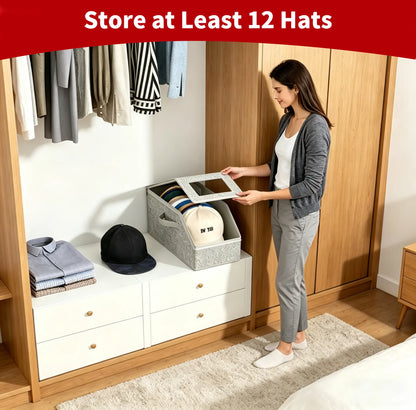 Mother'S Day Gift】 Hat Organizer，Stackable Baseball Cap Storage Box for Baseball Caps,Holds up to 24 Hats, Durable Cardboard Box for Men, Classic Style, Wardrobe Organizer