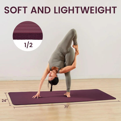 Fitvids 1/2" Thick High Density Exercise Yoga Mat, Carrying Strap, Deep Wine