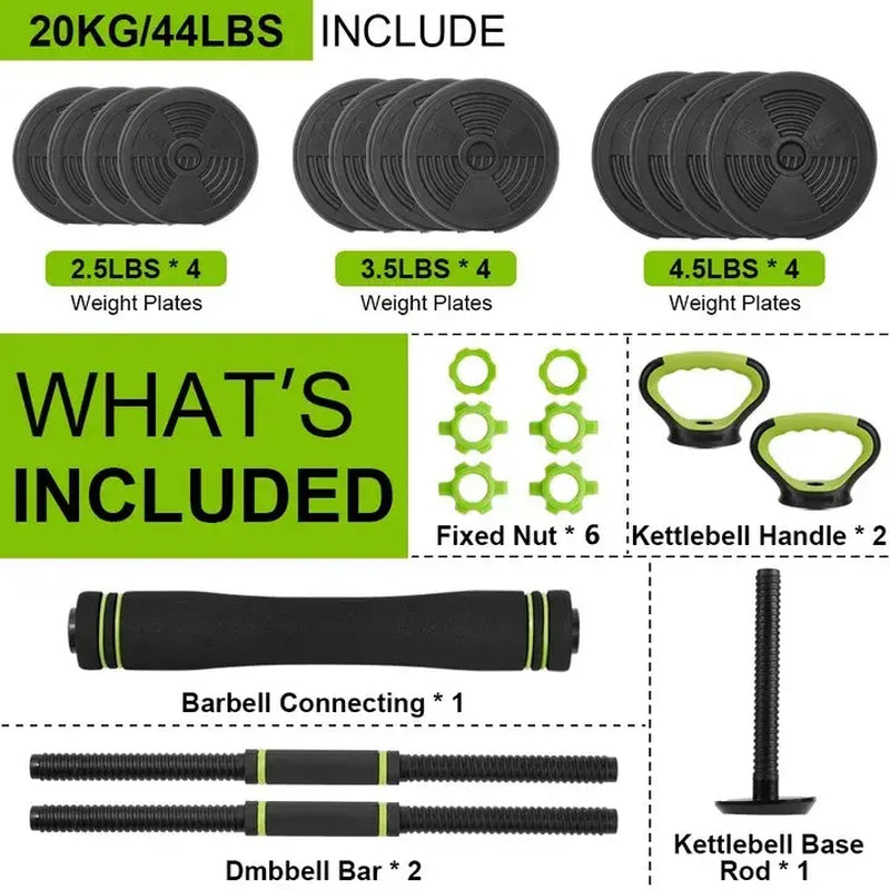 4 in 1 Adjustable Dumbbells, up to 40 Lbs Weight Optional Set - Dumbbell Set, Can Be Used as Barbell, Kettlebell, Push-Up Rack, Weight Plates - Suitable for Home Gym Fitness Workout, Suitable for Men/Women, Valentine'S Day Gift