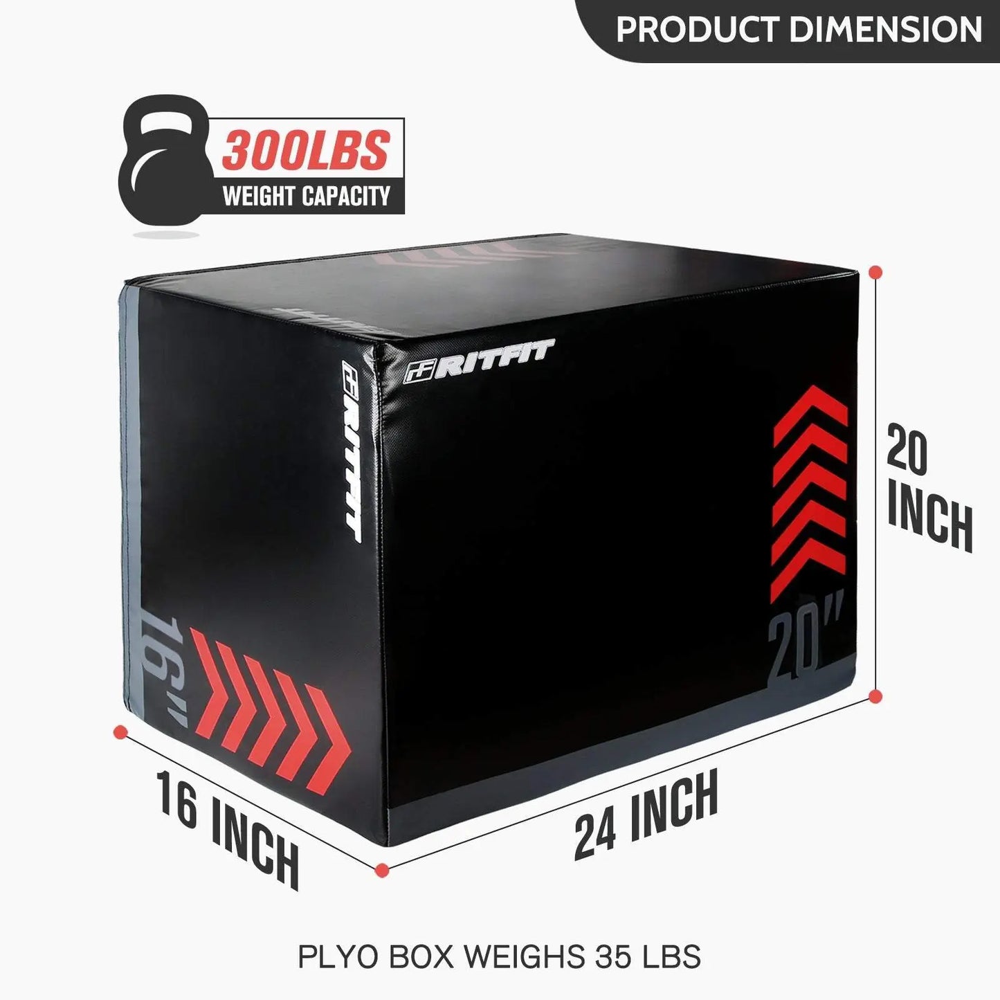RITFIT 3-In-1 High-Density Heavy Foam Plyometric Jumping Box with Soft Padding, Multi-Size Gym Accessory for Box Jumps, Home Gym Equipment & Home Workout Gear
