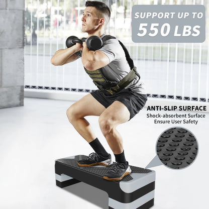 Adjustable Aerobic Stepper Workout Equipment – 27" Exercise Step Platform with 3 Height Levels (4"/6"/8") for Cardio, Strength Training, and Home Gym Equipment