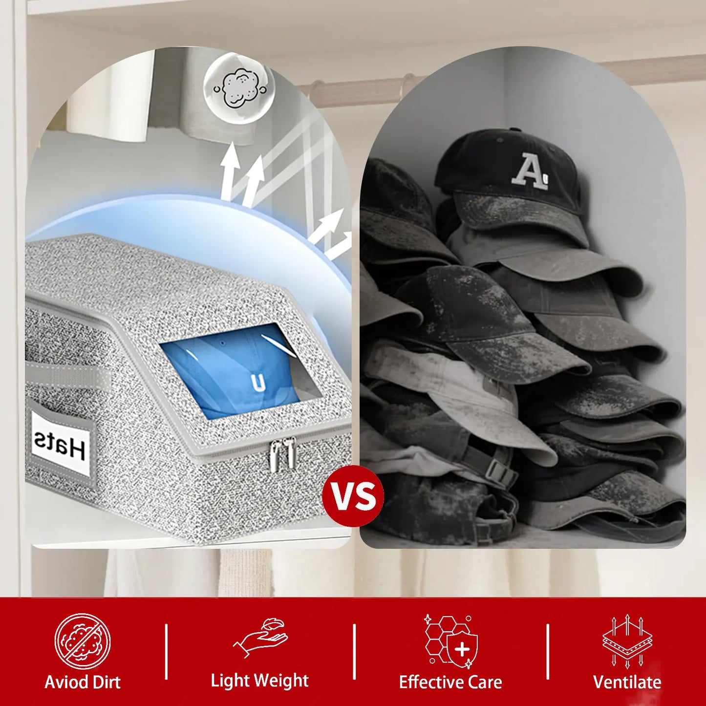 Mother'S Day Gift】 Hat Organizer，Stackable Baseball Cap Storage Box for Baseball Caps,Holds up to 24 Hats, Durable Cardboard Box for Men, Classic Style, Wardrobe Organizer