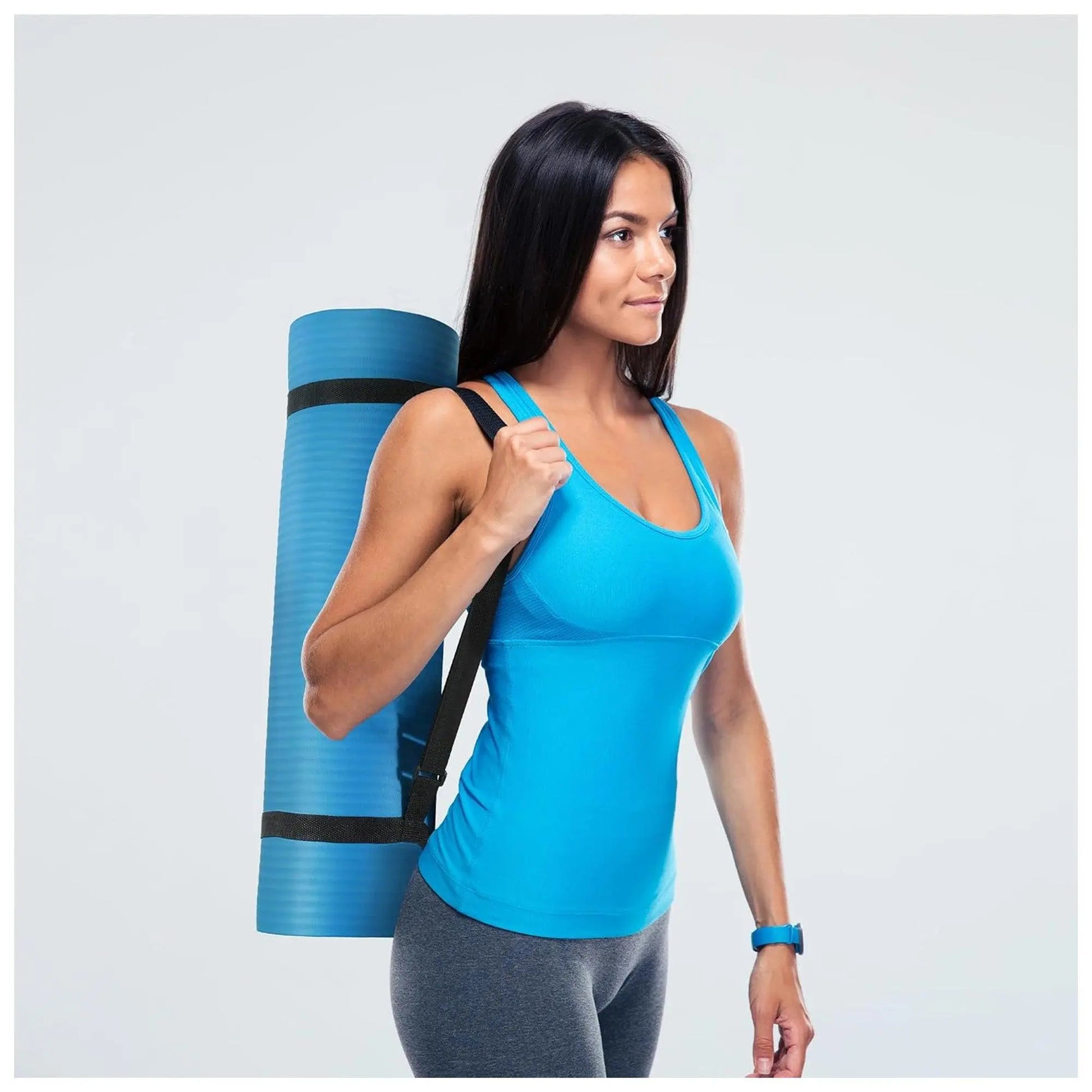 Fitvids High Density 1/2-In Exercise Yoga Mat with Carrying Strap, Blue