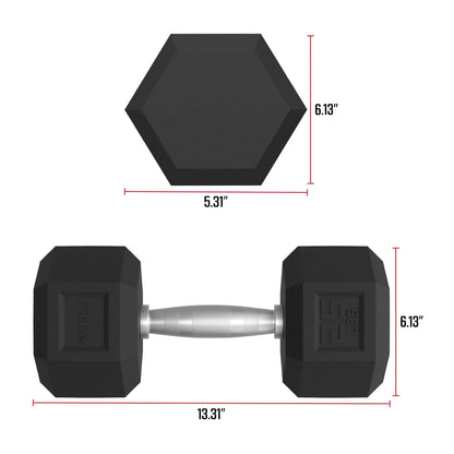 Fitrx 25Lbs Rubber Hex Dumbbell Set – Solid Steel Handles, Durable Rubber Coating, Anti-Roll Weights for Fitness, Pair